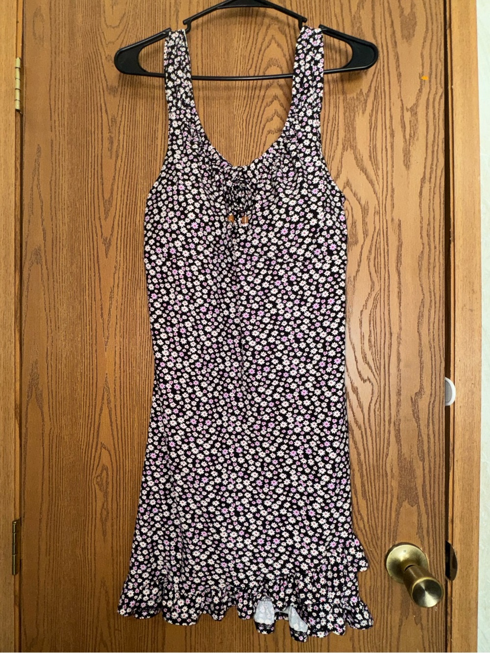 No Boundaries Black Mini Dress with Pink & White Floral Print